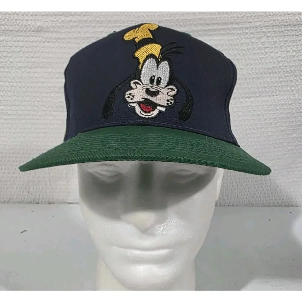 Vintage Disney Store Goofy Snapback Hat Navy Green Embroidered Cap Adult